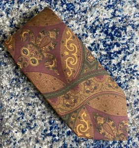 Corbata Ralph Lauren Etiqueta Púrpura Borgoña Cobre Verde Paisley Italia - Imagen 1 de 4