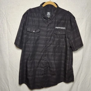 Ecko Unltd Shirt Raw & Uncut Button Black Striped Black Cotton Blend Size 3XL - Picture 1 of 5
