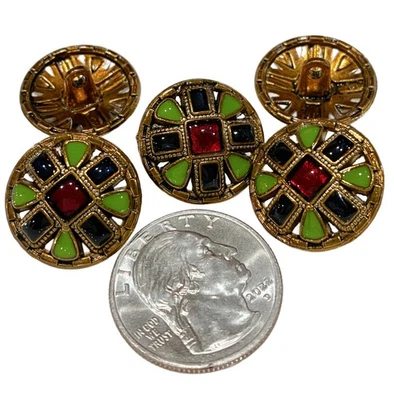 5PC Antiqued Bronze Green Large Decorative Shank Metal Button 20mm 3/4 Inch - Image 1 of 2