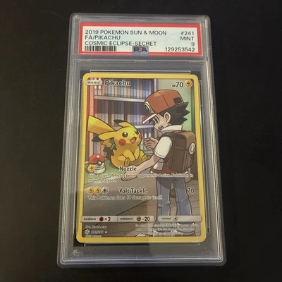 Pikachu (Secret) 241/236 Sun & Moon Cosmic Eclipse Pokemon Card PSA 9 - Image 1 of 2