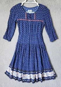 Abito donna Old Navy manica 3/4 lunghezza ginocchio scandinavo contadino blu taglia M - Foto 1 di 13