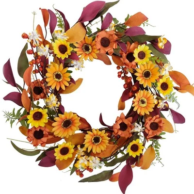 New Best Fall Wreath Artificial Berry Green Leaves for Front Door Autumn Wreaths - Image 1 of 4