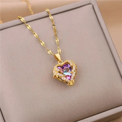 Crystal Ocean Heart Pendant Necklace For Women Trendy 316L Stainless Steel - Image 1 of 4