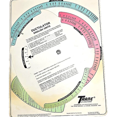 Calculadora de tamaño de conductos Trane Ductuladora OEM unidades métricas inglesas 1976 vintage Foto 1 de 4