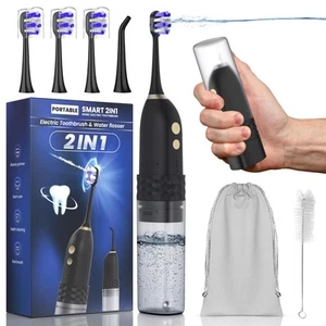 Portable Water flosser with Electric Toothbrush, 2 in 1 Teeth Cleaning Kit, E... - Picture 1 of 7