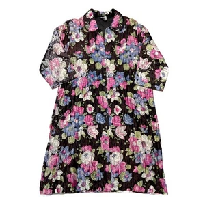 Vintage 60s Floral House Coat Quilted Satin Multicolor Half Sleeve Women's 18 38 - Picture 1 of 12