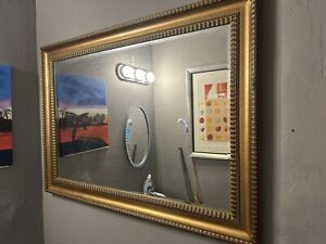 Unique Large Wall Mirror with Beveled Glass and Gold Wood Frame 30 x 24.5