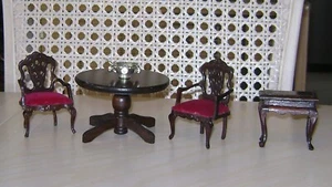 Vintage Concord Wood Table Taiwan + Arm Chairs Side Table & New Punch Bowl Cups - Picture 1 of 11