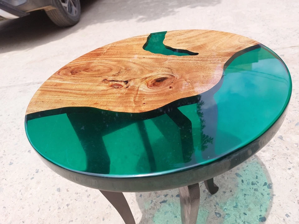 Epoxy Table, Live Edge Wooden Table , Epoxy Resin River Table, Round Natural Woo - Image 1 of 4