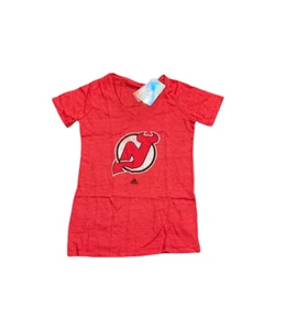 NWT New Jersey Devils Adidas Women's Logo Tri Blend V-Neck Shirt Medium - Picture 1 of 2