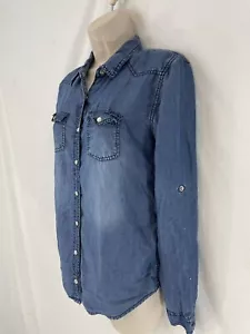 Boohoo Blue Womens 6 Pearl Snap Western Rodeo Denim Shirt - Picture 1 of 9