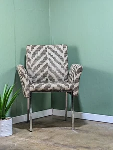 Vintage Mid Century High Arm Chair Zebra Chrome Kitchen Dining Tall Bar Stool - Picture 1 of 17