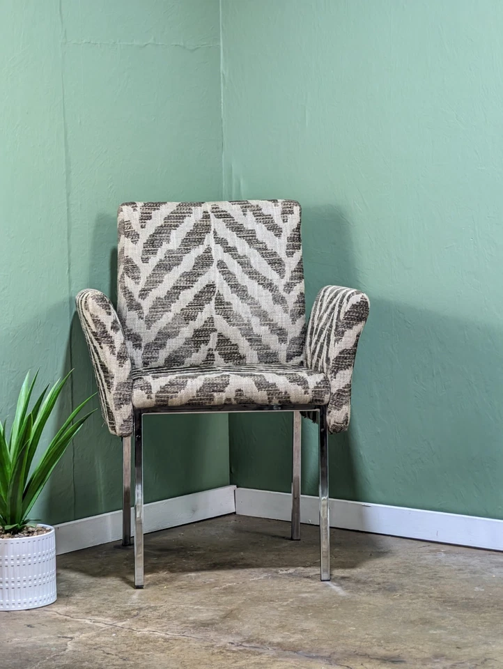 Vintage Mid Century High Arm Chair Zebra Chrome Kitchen Dining Tall Bar Stool - Image 1 of 4