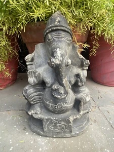 Antigua Antigua Rara Piedra Tallada a Mano Dios Hindú Ganesha Figura Estatua Escultura - Imagen 1 de 11