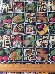 Vintage Mary Engelbreit 2000 Home Love Friends Family Cotton TWO Yards Checker - Picture 1 of 8