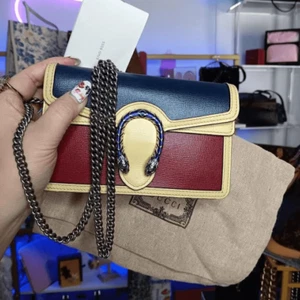 Gucci Tricolor Blue Cream Red Leather Super Mini Dionysus Crossbody Bag - Picture 1 of 16