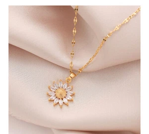 Women's Fashion Jewelry Gold Cubic Zircon Sunflower Pendant Necklace 1-96 - Picture 1 of 4