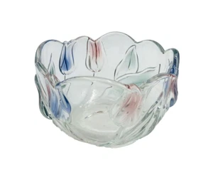 Crystal Glass Bowl Mikasa Pink and Purple Tulips 5 In - Picture 1 of 7