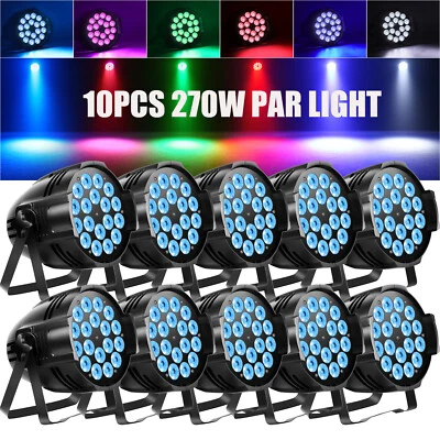 10X Par Lights Stage Light 270W RGBW 18 LED Strobe Beam DMX DJ Disco Party Show - Image 1 of 4