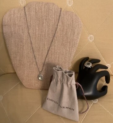 JUEGO DE COLLAR Y ANILLO COLGANTE DE DIAMANTES PAVÉ Y PRASIOLITA Y PRASIOLITA ALBIÓN PEQUEÑO DAVID YURMAN Foto 1 de 4