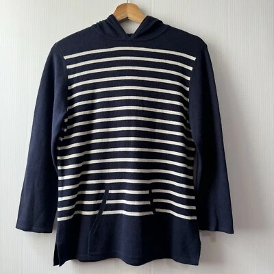 Suéter Lauren Ralph Lauren Top Seda Cachemira Pullover Con Capucha Rayas M Azul Marino Foto 1 de 4