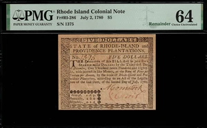 Colonial Currency - Rhode Island July 2, 1780 $5 - Graded PMG 64 - Picture 1 of 3