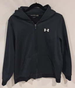 UNDER ARMOUR Unisex Youth Size YXL Full Zip Black Logo Knit Hoodie with Pockets - Picture 1 of 15