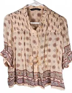 Zara Women's Bohemian Floral Sheer Blouse Size Small - Picture 1 of 9