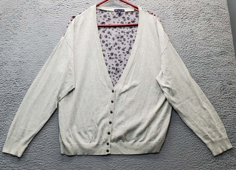 Gap Cardigan Sweater Womens XL Multi Knit Leopard Print Deep V Neck Button Front - Image 1 of 4