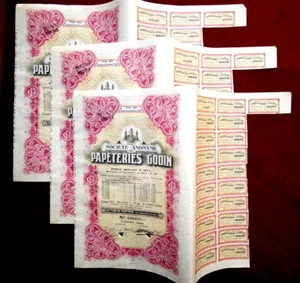 Papeteries Godin Share certificate , Huy -Belgium 1948 x 3 - Picture 1 of 4