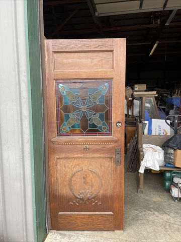 AN 715 antique oak stained glass entrance door 33.5 x 80.25 x 1.75 Cover