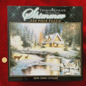 NEW Ceaco THOMAS KINKADE Shimmer 750 Pc Puzzle DEER CREEK COTTAGE 24x18 USA Nice - Picture 1 of 5