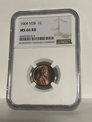 NGC MS-66 RB 1909-P VDB Lincoln Cent, Beautiful, wood-grain toned specimen. - Image 1 of 2