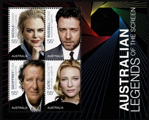 Sellos 2009 Australian Legends of Screen Rush, Flynn, Kidman conjunto de 4 mini hojas - Imagen 1 de 4