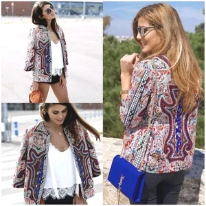 Zara Multicoloured Ethnic Cotton Embroidered Embellished Boho Jacket Size S - Picture 1 of 18