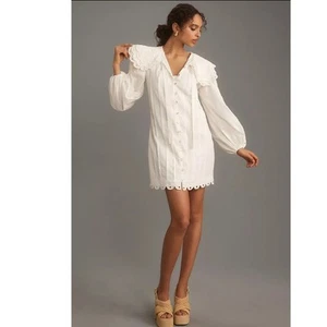 Nuevo con etiquetas Mini Vestido Farm Rio Manga Larga Adornado Cuello $248 PEQUEÑO Algodón Blanco - Imagen 1 de 3