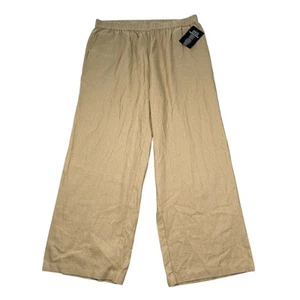Jessica London Pants Womens Plus 20W Tan Linen Rayon Pull-on 29.5" Inseam - Picture 1 of 12