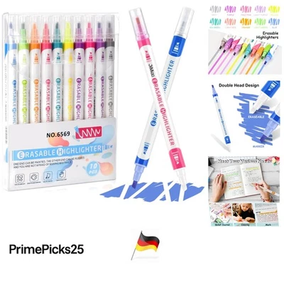 Textmarker Pastell 10er Set Radierbar Doppelkopf Markierungen Schreiben Lernen - Bild 1 von 4
