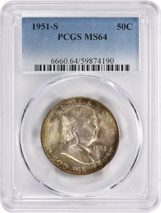 1951-S Franklin Silber Half Dollar MS64 PCGS - Bild 1 von 2
