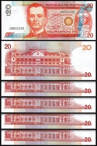 Philippines 20 Piso 2002, UNC, 5 Pcs LOT, Consecutive, P-182i, Sign 17 - Picture 1 of 4