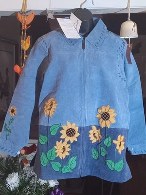 De Colección Nueva Chaqueta Quacker Adornada de Gamuza con Cremallera Frontal Denim/Girasol Lrg Foto 1 de 4