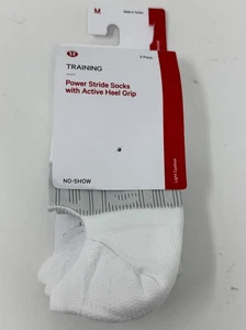 Paquete de 3 calcetines Lululemon Power Stride No Show Active con agarre en el talón talla M blancos - Imagen 1 de 3