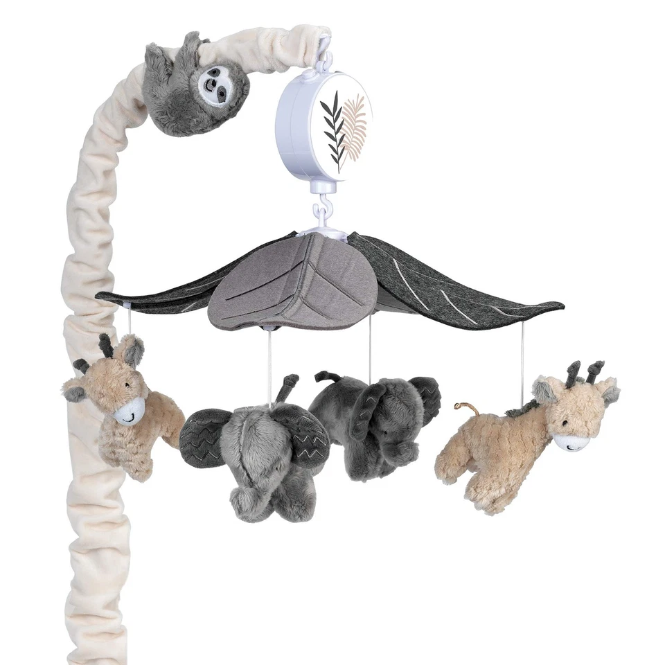 Lambs & Ivy 509118 Baby Jungle Animals Gray/tan Musical Crib Mobile Soother Toy