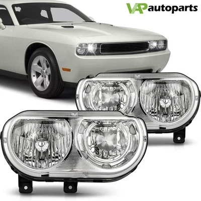 For 2008-2014 Dodge Challenger Headlights Assembly Pair Chrome Housing Headlamp - Image 1 of 4