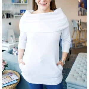 Dudley Stephens Calyer Cowl Neck Fleece Bright White Women’s Size XS Pockets - Bild 1 von 8