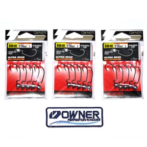 15 Owner Ultra Head 1/16 Oz #1 Soft Rubber Worm Hook Sea Bass + 1 Owner's patch - Picture 1 of 5