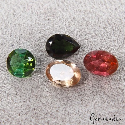 Mix Cut 4 Pcs Lot Natural Certified Tourmaline Mix Color Loose Gemstones 6mm-7mm - Image 1 of 4
