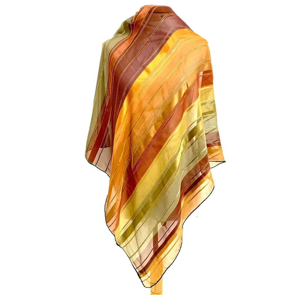 SALVATORE FERRAGAMO полоски многоцветный вручную свернутый квадратный шелковый шарф 34 в #A41 - Изображение 1 из 3