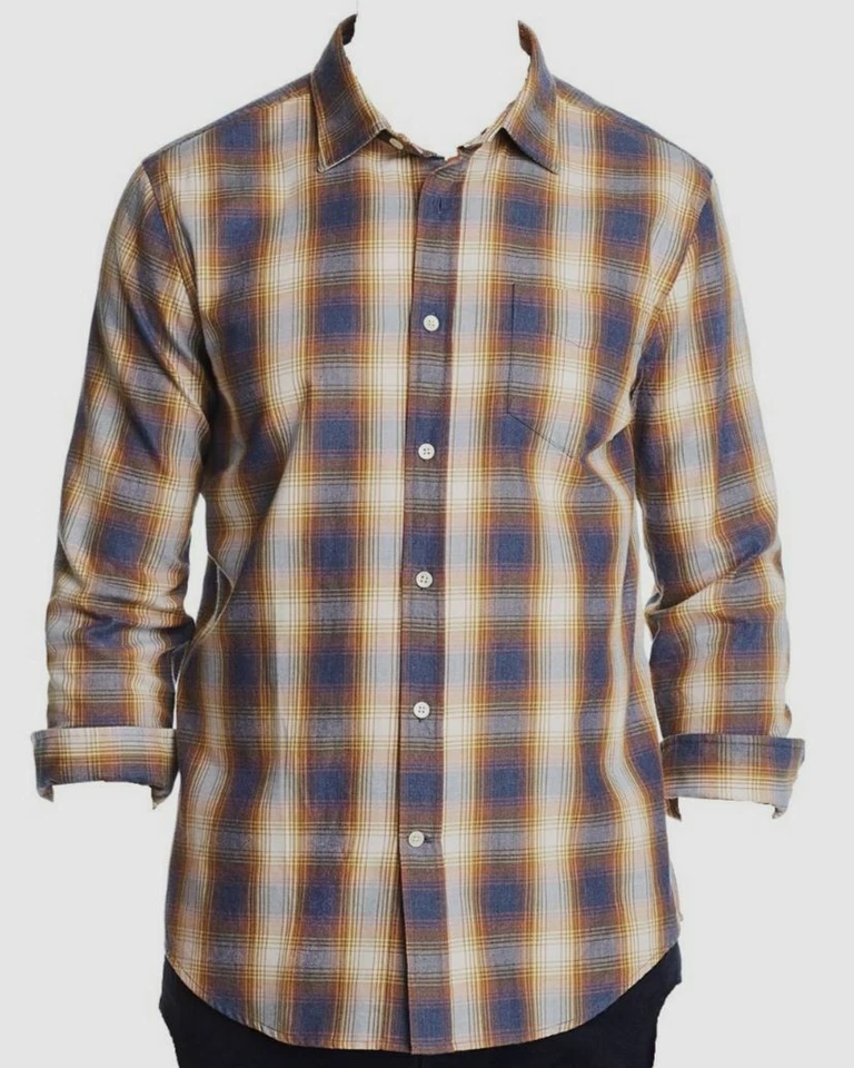 $294 Bloomingdale's Men Blue White Plaid Long-Sleeve Button Flannel Shirt Size L - Image 1 of 1