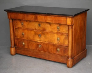Antique French Empire chest of drawers walnut marble bronze columns dresser 1812 - Picture 1 of 17